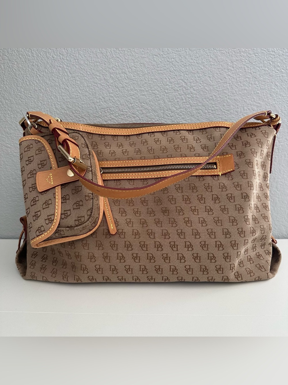 Dooney & Bourke Brown Signature Logo Shoulder Bag with pouch